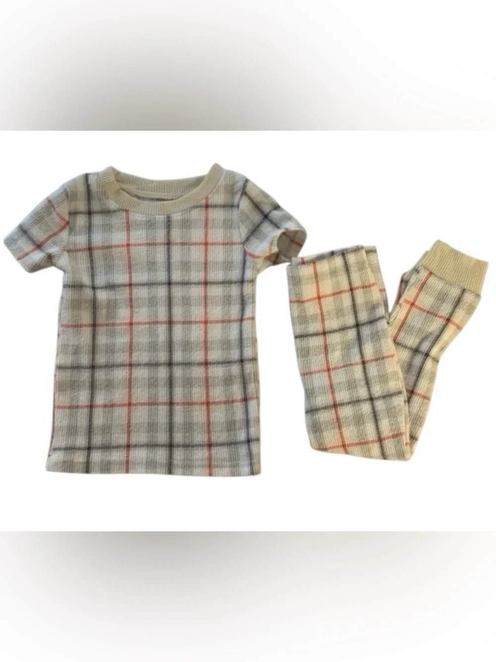 BearPaw Window Pane Plaid Waffle Knit Size 24 Months 2 PC Pajama Set Red Black